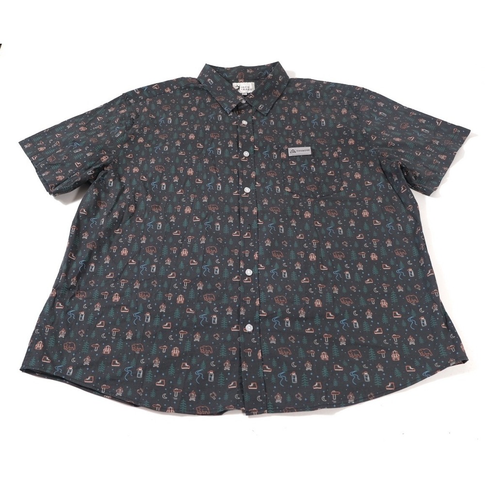 Jack + Sage Button Down Mens XXL Grey Camping Print Short Sleeve Outdoor Shirt